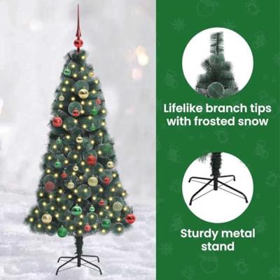 VidaXL Kunstmatige voorverlichte kerstboom met ballen set groen 150 cm