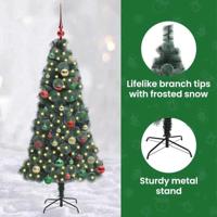 VidaXL Kunstmatige voorverlichte kerstboom met ballen set groen 150 cm - thumbnail