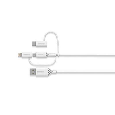 OtterBox versterkte 3-in-1-kabel met USB-A, USB-C en Lightning-connector, oplaadkabel voor smartphone en tablet, ultrarobuust, buig- en buigzaam getest, 1m, Wit