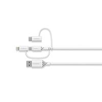 OtterBox versterkte 3-in-1-kabel met USB-A, USB-C en Lightning-connector, oplaadkabel voor smartphone en tablet, ultrarobuust, buig- en buigzaam getest, 1m, Wit - thumbnail