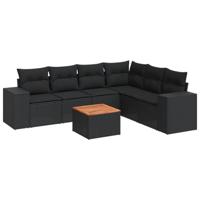 7-delige Loungeset met kussens poly rattan zwart - thumbnail