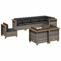 8-delige Loungeset met kussens poly rattan grijs - thumbnail