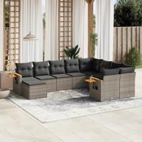 10-delige Loungeset met kussens poly rattan grijs - thumbnail