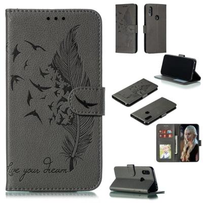 Feather patroon Litchi textuur horizontale Flip lederen draagtas met portemonnee & houder & kaartsleuven voor Xiaomi Redmi 7 (grijs)
