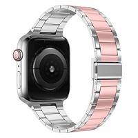 Stalen schakelband - Zilver met rosé - Geschikt voor Apple watch 44mm / 45mm / 46mm / 49mm - thumbnail