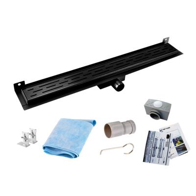 Wiesbaden Mat Zwarte RVS Douchegoot Muurflens met uitneembaar sifon 80x7 cm 6,7 cm diep Mat Zwart