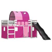Stapelbed met glijbaan en gordijnen roze 80x200 cm - thumbnail