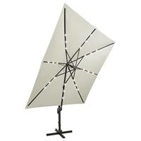 VidaXL Zweefparasol met paal en led-verlichting 300 cm zandkleurig - thumbnail