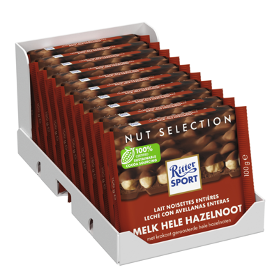Ritter sport melk hele hazelnoot tablet 100gr | 10 stuks Ritter sport melk hele hazelnoot tablet 100gr | 10 stuks