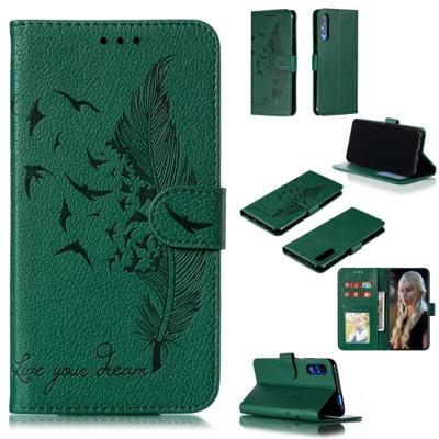 Feather patroon Litchi textuur horizontale Flip lederen draagtas met portemonnee & houder & kaartsleuven voor Huawei Honor 9X Pro (groen)