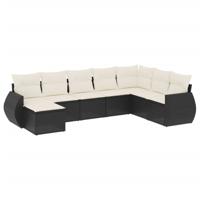 8-delige Loungeset met kussens poly rattan zwart - thumbnail
