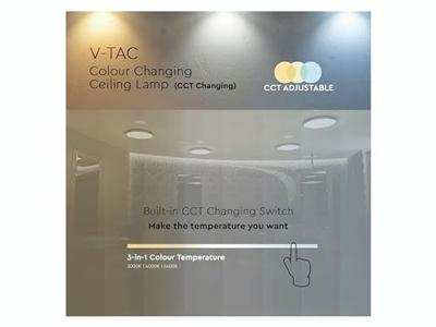 V-TAC VT-8412-M-N Designer Plafondlamp - Kleurwisselende Schakelaar - IP20 - Wit - 12W - 1200