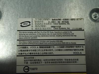 Cisco Systems Catalyst 3560-48PS SMI Switch Fast 48 x RJ45 10/100 + 4 x MiniGBIC 19