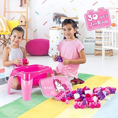 Dolu eenhoorn activiteitentafel + 30 blokken roze