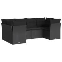 6-delige Loungeset met kussens poly rattan zwart - thumbnail