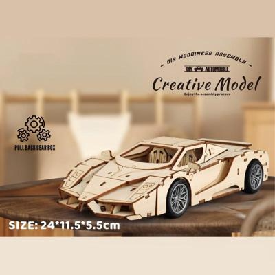 Off-Road Auto met Pull-Back Mechanisme Houten DIY Modelbouw Off-Road Auto met Pull-Back Mechanisme Houten DIY Modelbouw