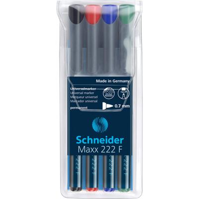 Schneider permanent marker Maxx 222, etui van 4 stuks in geassorteerde kleuren Schneider permanent marker Maxx 222, etui van 4 stuks in geassorteerde kleuren