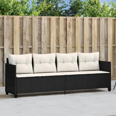 Ligbed met kussens poly rattan zwart Ligbed met kussens poly rattan zwart