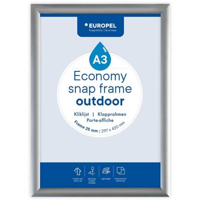 Europel clicklijst Economy, waterdicht, lijst 25 mm, ft A3, zilver Europel clicklijst Economy, waterdicht, lijst 25 mm, ft A3, zilver