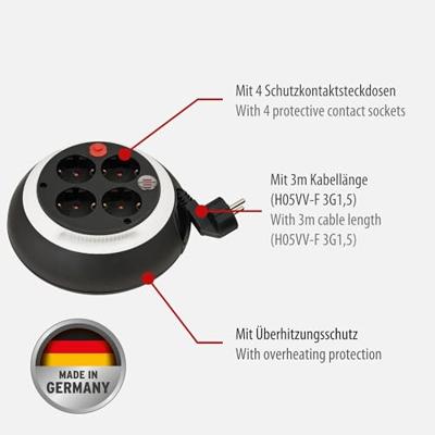 Brennenstuhl Comfort Line kabelhaspel CL-S 3 meter, 4x geaard, Verlengingskabel | 1109220 - 1109220 - thumbnail
