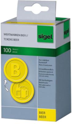 Sigel SI-WM004 Waardemunten Kunststof 100 Stuks 25mm Bier Geel Sigel SI-WM004 Waardemunten Kunststof 100 Stuks 25mm Bier Geel