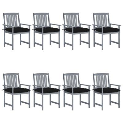Tuinstoelen 8 st met kussens massief acaciahout grijs
