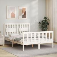 Bedframe met hoofdbord massief hout wit - thumbnail