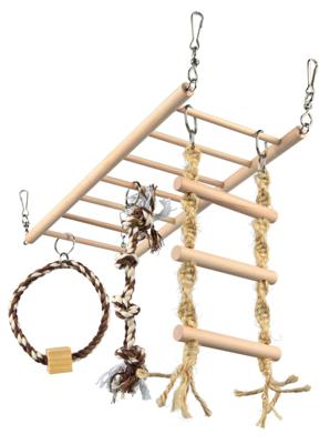 TRIXIE HANGBRUG MET TOUWLADDER / TOUW FRET HOUT / TOUW 35X15 CM 3 ST TRIXIE HANGBRUG MET TOUWLADDER / TOUW FRET HOUT / TOUW 35X15 CM 3 ST