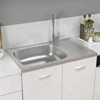 VidaXL Gootsteen met afvoerset 800x500x155 mm roestvrij staal zilver - thumbnail