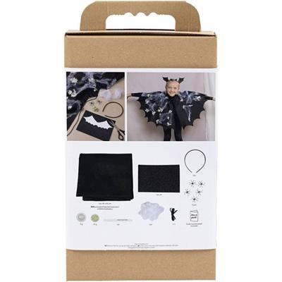 Creativ Company Hobbyset griezelige verkleedkleding, vleermuiscape en hoofdband, zwart, zwart glitter, 1 doos
