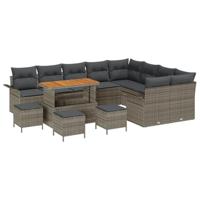Tuinbankenset met kussen 13 pcs Grijs poly rattan - thumbnail