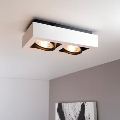 Castor bianco nero II by LUSENZ - Rechthoekige 2-lichts plafondlamp met richtbare spots, mat witte coating en matzwart interieur
