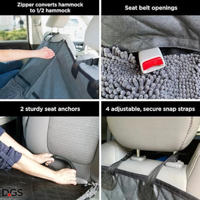 Dog Gone Smart 3-in-1 achterbank hondenhoes voor auto - zwart, zeer absorberend microvezelmateriaal met hangmat veiligheidsfunctie - duurzame Oxford waterdichte stof - hondenautostoelhoes voor
