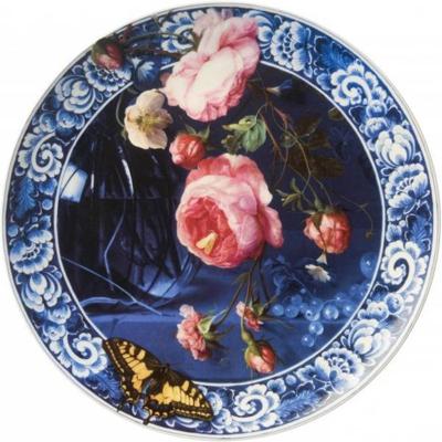 Heinen Delfts Blauw - Wandbord Bloemen van de gouden eeuw d26.5cm
