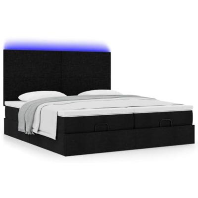 vidaXL Ottoman bed met matrassen en LED's 200x200cm stof zwart, bedframe, ottoman bedframe, bedframe met opbergruimte onder het bed, bedframe met opbergruimte