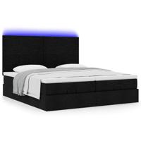 vidaXL Ottoman bed met matrassen en LED's 200x200cm stof zwart, bedframe, ottoman bedframe, bedframe met opbergruimte onder het bed, bedframe met opbergruimte - thumbnail