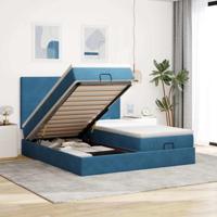 Ottoman bed met matrassen 160x200cm fluweel donkerblauw - thumbnail