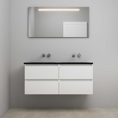 On-Line Badkamermeubelset - 120 cm - Voorgemonteerd - Ladestructuur - Acryl Wastafel - zonder Kraangat - Spiegel met LED-Verlichting - Hoogglans Wit