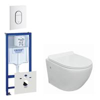 Go compact Toiletsetset - spoelrandloos - grohe inbouwreservoir - softclose - quickrelease - bedieningsplaat verticaal - wit 0729205/0729242/sw242519/ - thumbnail