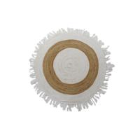 Tapijt DKD Home Decor 140 x 140 x 1 cm Natuurlijk Beige Bruin Polyester Katoen Tropisch Jute Franjes - thumbnail