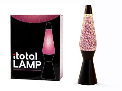 Itotal Lavalamp zwart/roze glitter, 40cm
