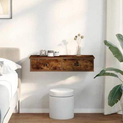 Wandschap met lades 80x31x17 cm bewerkt hout gerookt eikenkleur Wandschap met lades 80x31x17 cm bewerkt hout gerookt eikenkleur