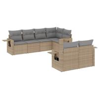 7-delige Loungeset met kussens poly rattan beige - thumbnail