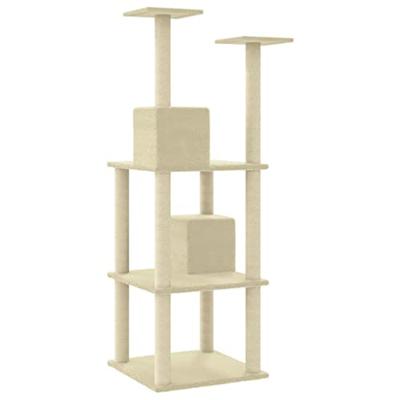 Kattenmeubel met sisal krabpalen 141 cm crèmekleurig - thumbnail