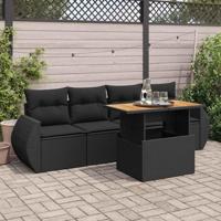 5-delige Loungeset met kussens poly rattan zwart - thumbnail