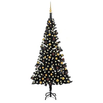 VidaXL Kunstkerstboom met verlichting en kerstballen 240 cm pvc zwart