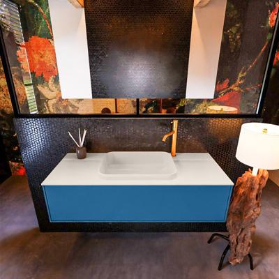 Badkamermeubelset Mondiaz Erin 120 cm met 1 Lade met RIDGE Wastafel Midden Linen met 1 kraangat Greeploos Mat Jeans