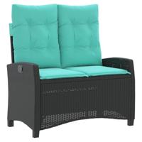 Tuinbankje verstelbaar met kussens poly rattan zwart - thumbnail