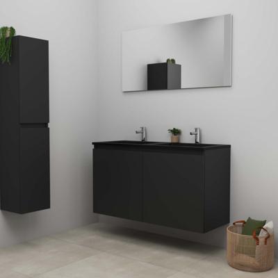 On-Line Badkamermeubelset - 120 cm - Bouwpakket - Greeploze Ladestructuur - Acryl Wastafel - 2 Kraangaten - Spiegel - Mat Zwart - V01