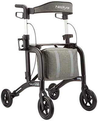 Rollator Neptune lichtgewicht (7,1 kg) | Incl. Fleshouder, Stokhouder, Rugband en tas | Mat-zwart | PR30265-BK | Able2